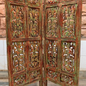 Vintage Hand Painted Wooden Room Divider/Indian Divider 2 Panel/Privacy Folding Screen/Painted Old Wood Divider/Distressed Room Divider