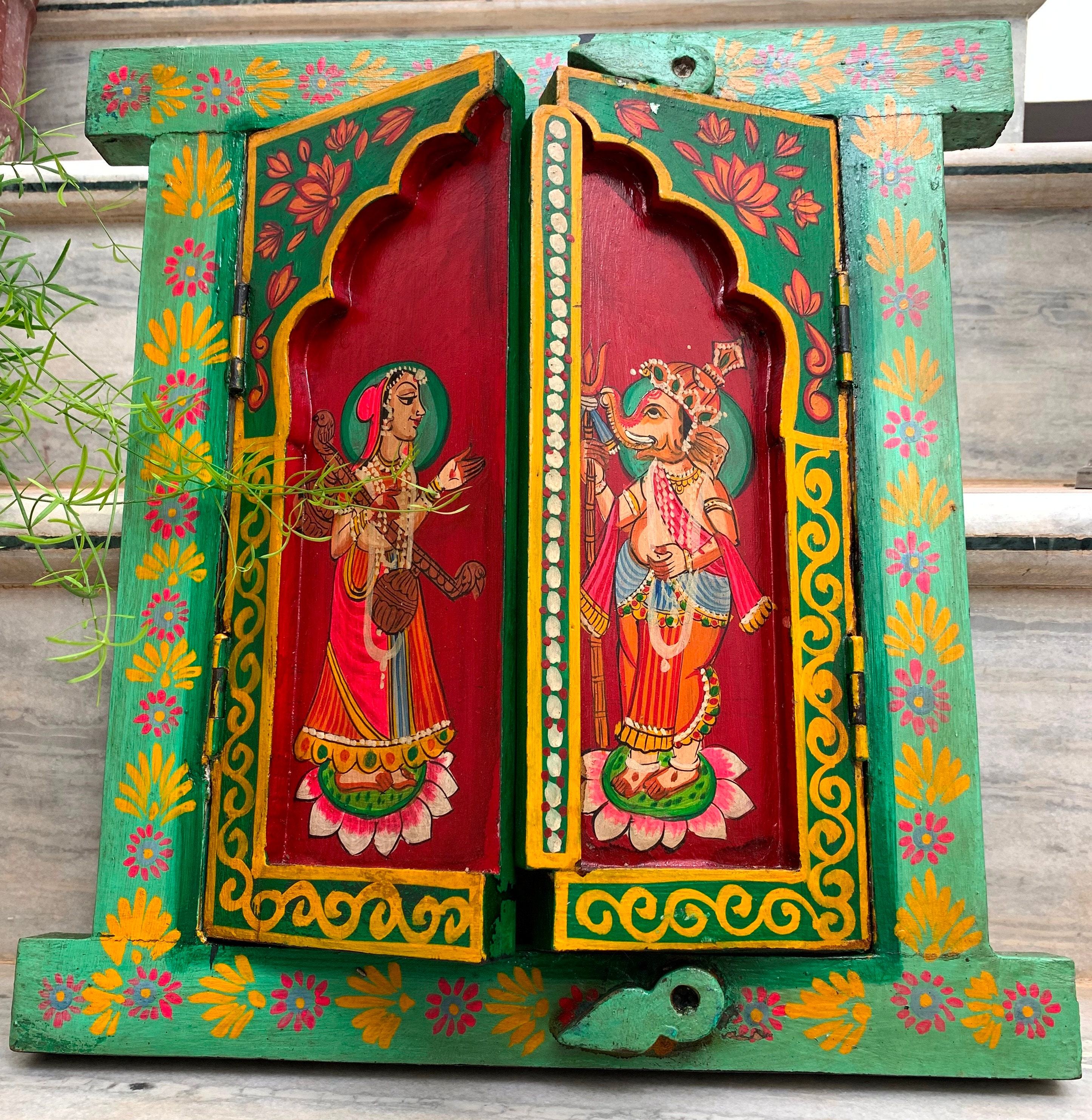 Hand Painted God Ganesha Wooden Window: Hindu Wall Decor Jharokha - Etsy