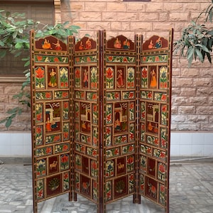 Carved Folding Screen/Classic Room Divider/Traditional Hand Painted Wooden Room Divider/Timeless Panel For Home/Indian Royal Partition