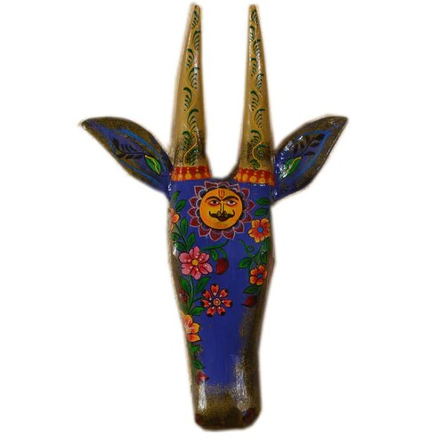 Vintage Wooden Hand Painted Nandi/Cow/Bull shops Head Face Mask,Wall Hanging,Ethnic Home Decor,Handcrafted Wall Art,Home And Living Room Decor