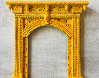Hand-Painted Wooden Jharokha Frame: Traditional Indian Wall Decor
