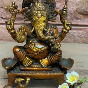 Brass Ganesha statue/Hindu God Figurine/Elephant Lord Deity/Wedding Gift/Home Temple Deity/Home Decor/Religious Sculpture Ganapati idol