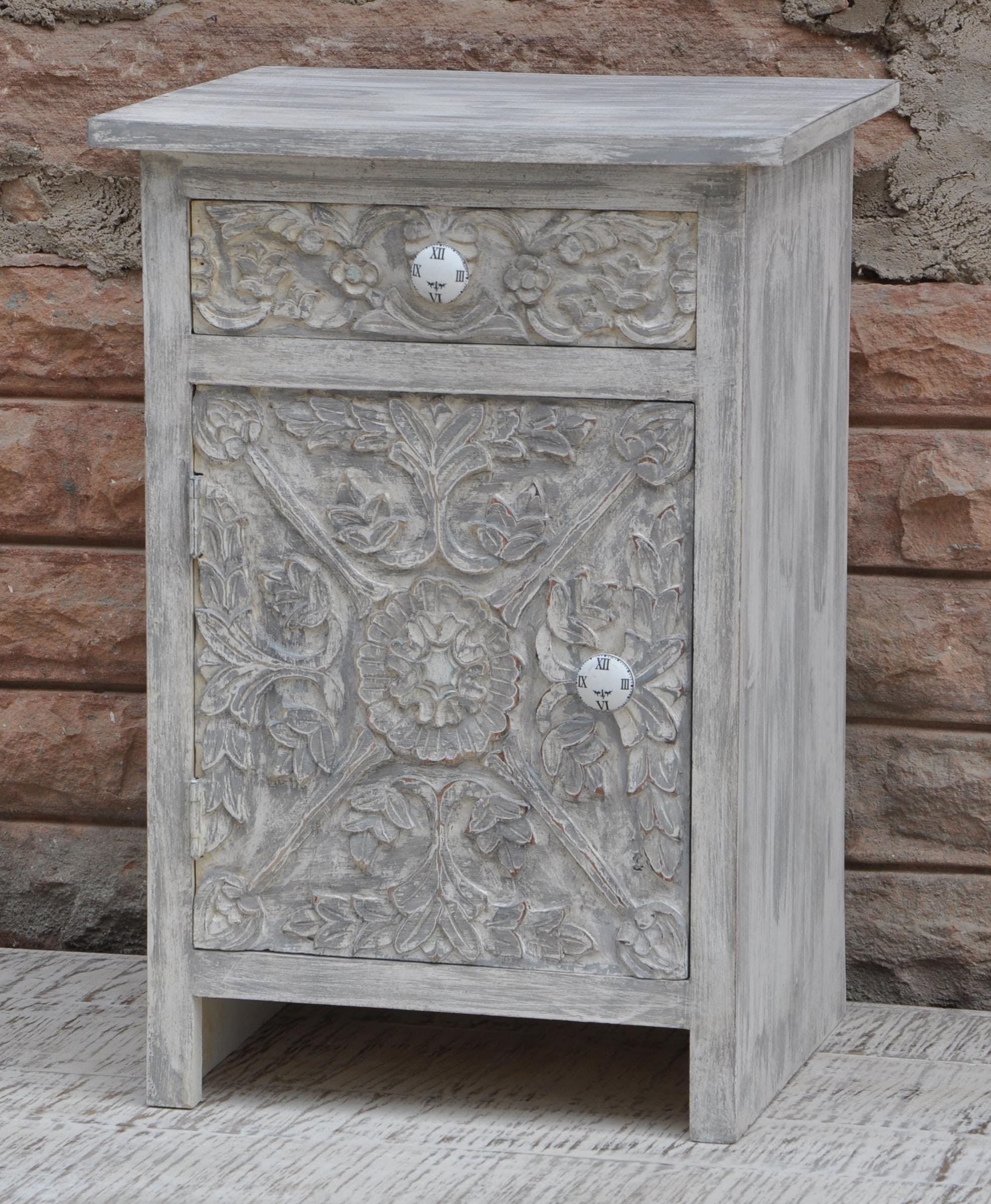 Handcrafted Mango Wood Nightstand: White Bedside Table With Drawer - Etsy