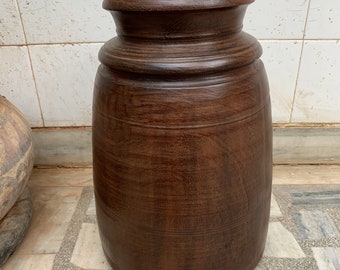 Handmade Rustic Wooden Planter: Indian Center Decor, Antique Flower Vase