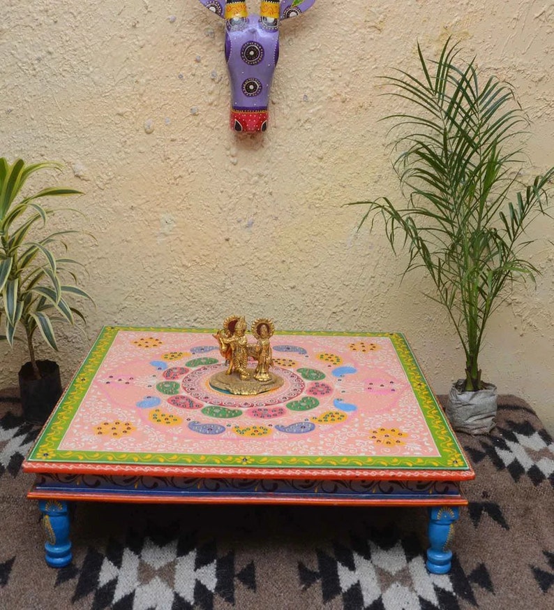 Wooden Chowki	Wood Bed Table	Wooden Bajot	Wooden Hand Painted	Wooden Table	Small Chowki	Low Table	Home Decor	Home And Living	Indian Chowki	Foot Stool	Wood Furniture	Beautiful Bajot