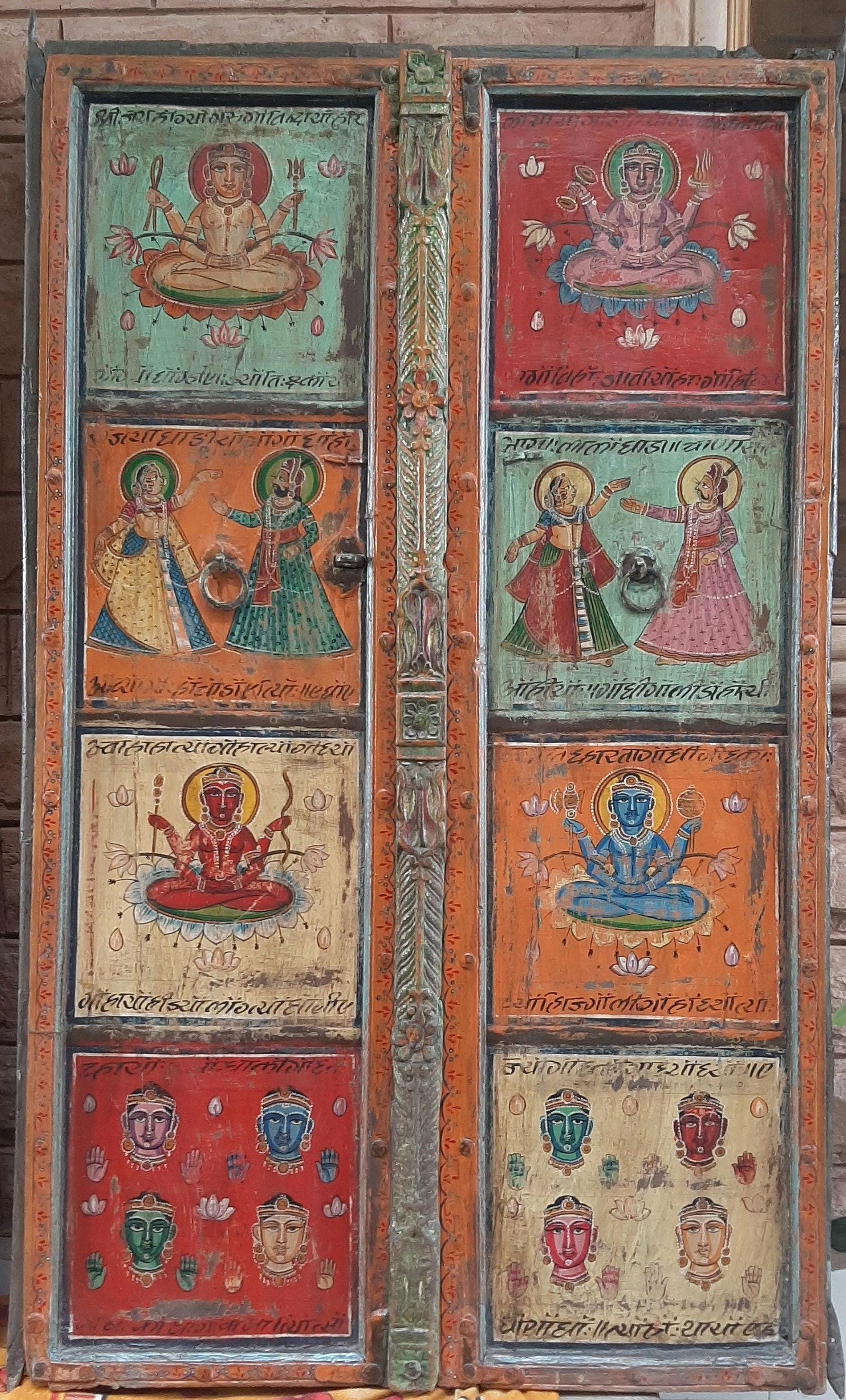 Vintage Indian Wooden Doors: Tantra God & Goddess Paintings - Etsy