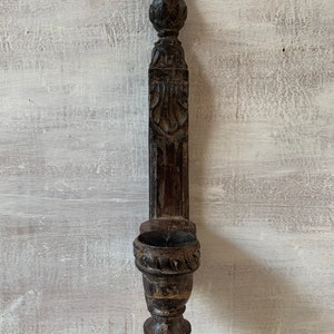 Old Hand Carved Rustic Wall Decor/Home Decor/Candlestick Holder/Indian Furniture/Iron Hooks Pair Antique Wooden Wall Hanging Candle Holder