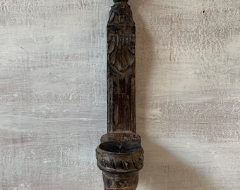 Old Hand Carved Rustic Wall Decor/Home Decor/Candlestick Holder/Indian Furniture/Iron Hooks Pair Antique Wooden Wall Hanging Candle Holder