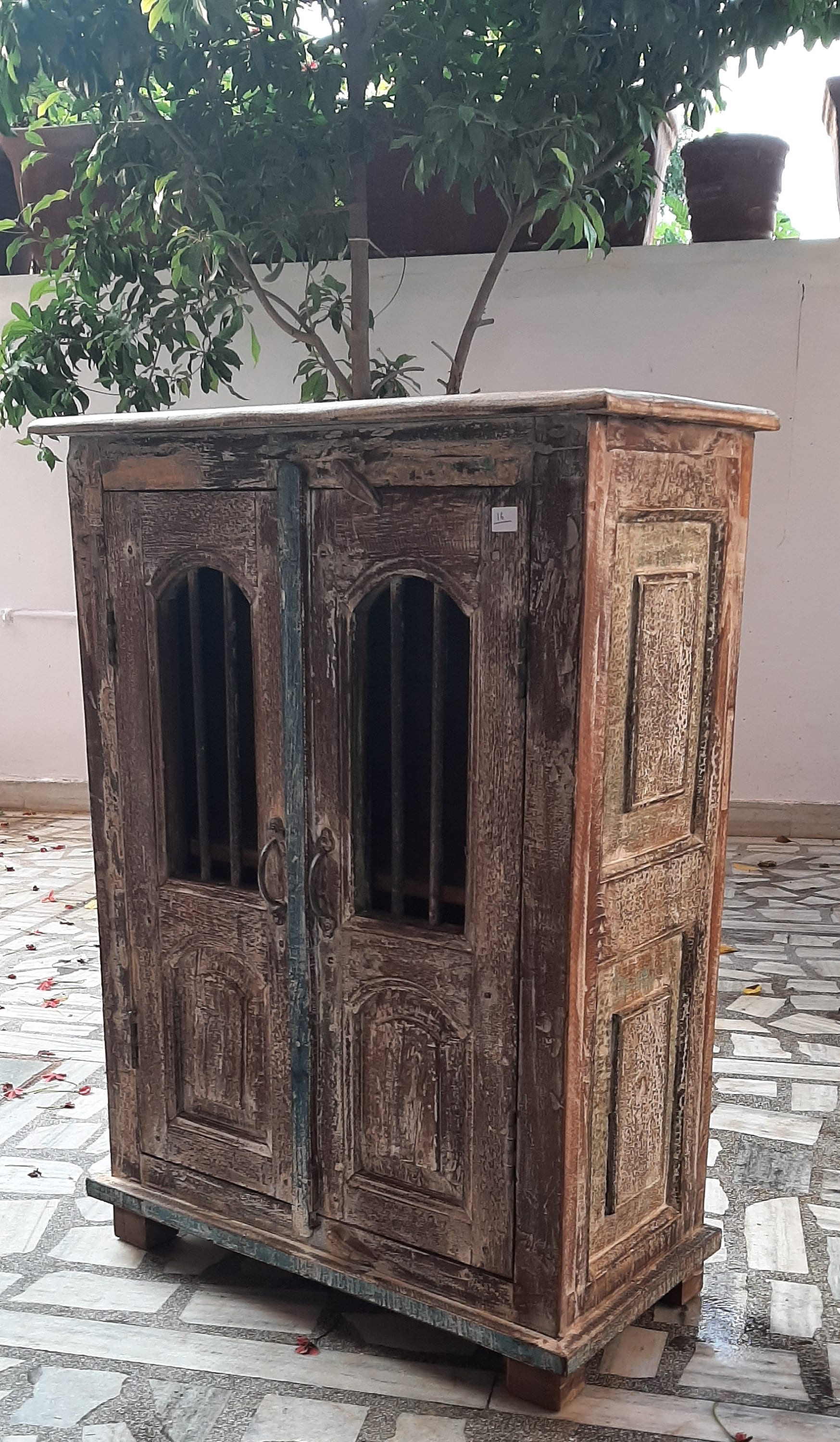 Vintage Heavy Cabinet With Iron Bars antique Finish Almirah rustic