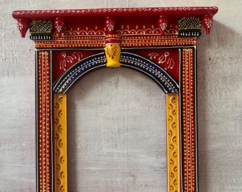 Hand-Painted Wooden Jharokha Frame: Indian Wall Decor