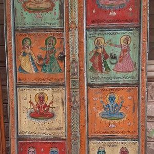 Vintage Wooden Doors Adorned With God And Goddess Tantra Paintings/Old Wooden Door/Indian Heritage Art/Antique Indian Frame/Traditional Door