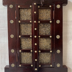 Wooden Window Jharokha/Hand Painted Wall Hanging Window Frame/Brass Fitted Frame/Traditional Heavy Wall Door/Home Decor/Indian Furniture