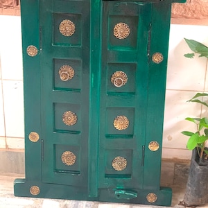 Vintage Green Painted Wooden Jharokha Wall Hanging/Handcrafted Decorative Window Frame/Indian Home Decor/ Indian Heavy Wall Door/Home Decor