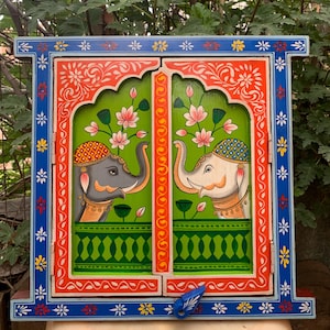 Wall Hanging Wooden Window/Hand Painted Elephant Head/Wall Jharokha/Miniature Painted Frame/Festival Decoration/Indian Ethnic Handicrafts