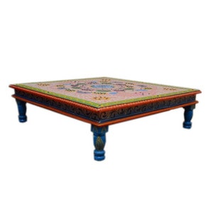 Wooden Indian Pink Painted Chowki/Bajot/Low Table/Hand Painted/Floral Design/Bed Table/Handmade/Home Decor/Wood Stool/Rajasthani Handicraft image 6