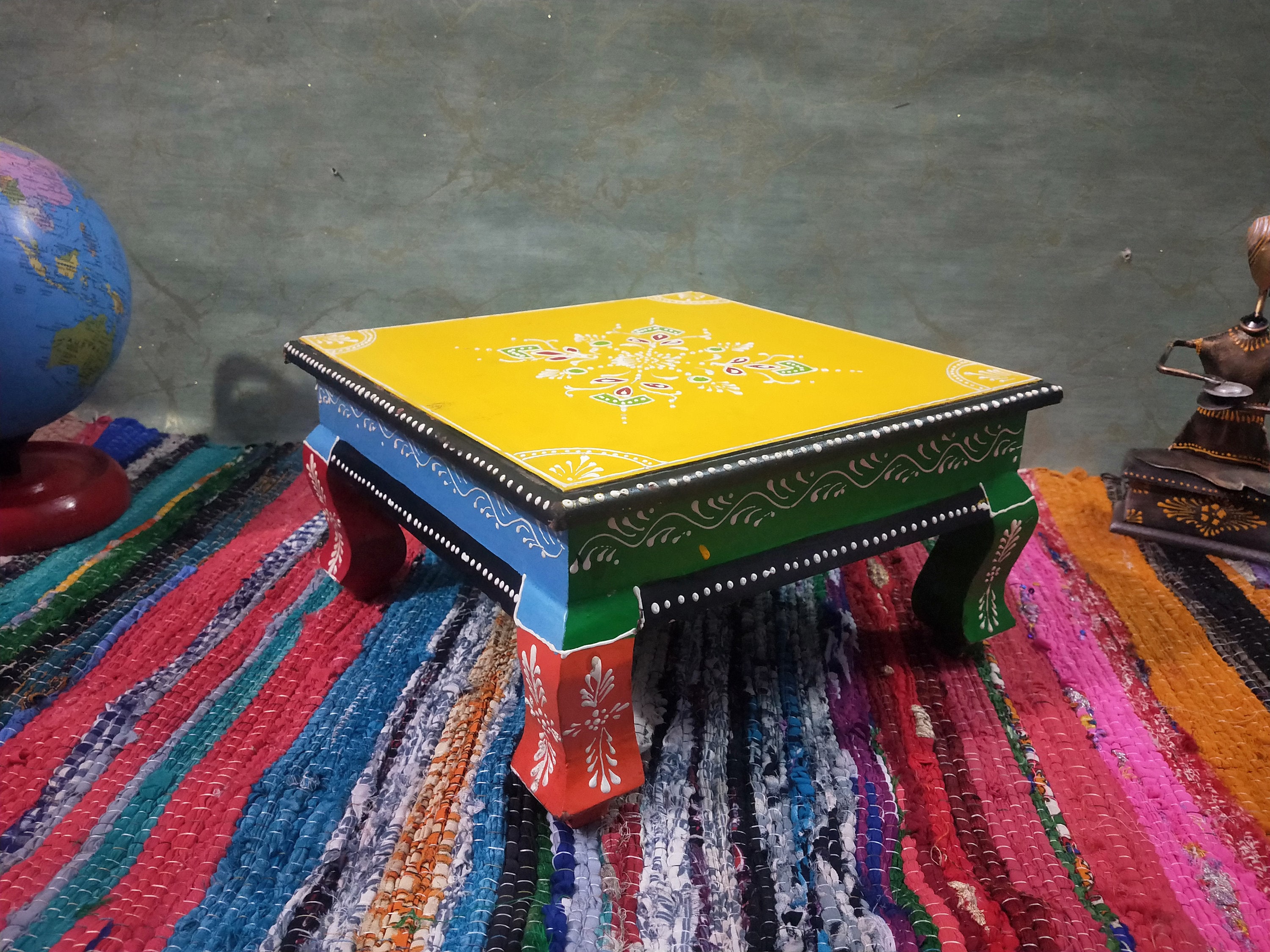 Handcrafted Indian Chowki Table: Embossed, Hand-painted Low Stool - Etsy