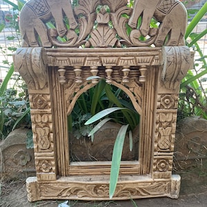 Elephant Motif Wooden Jharokha: Rajwadi Style Wall Decor
