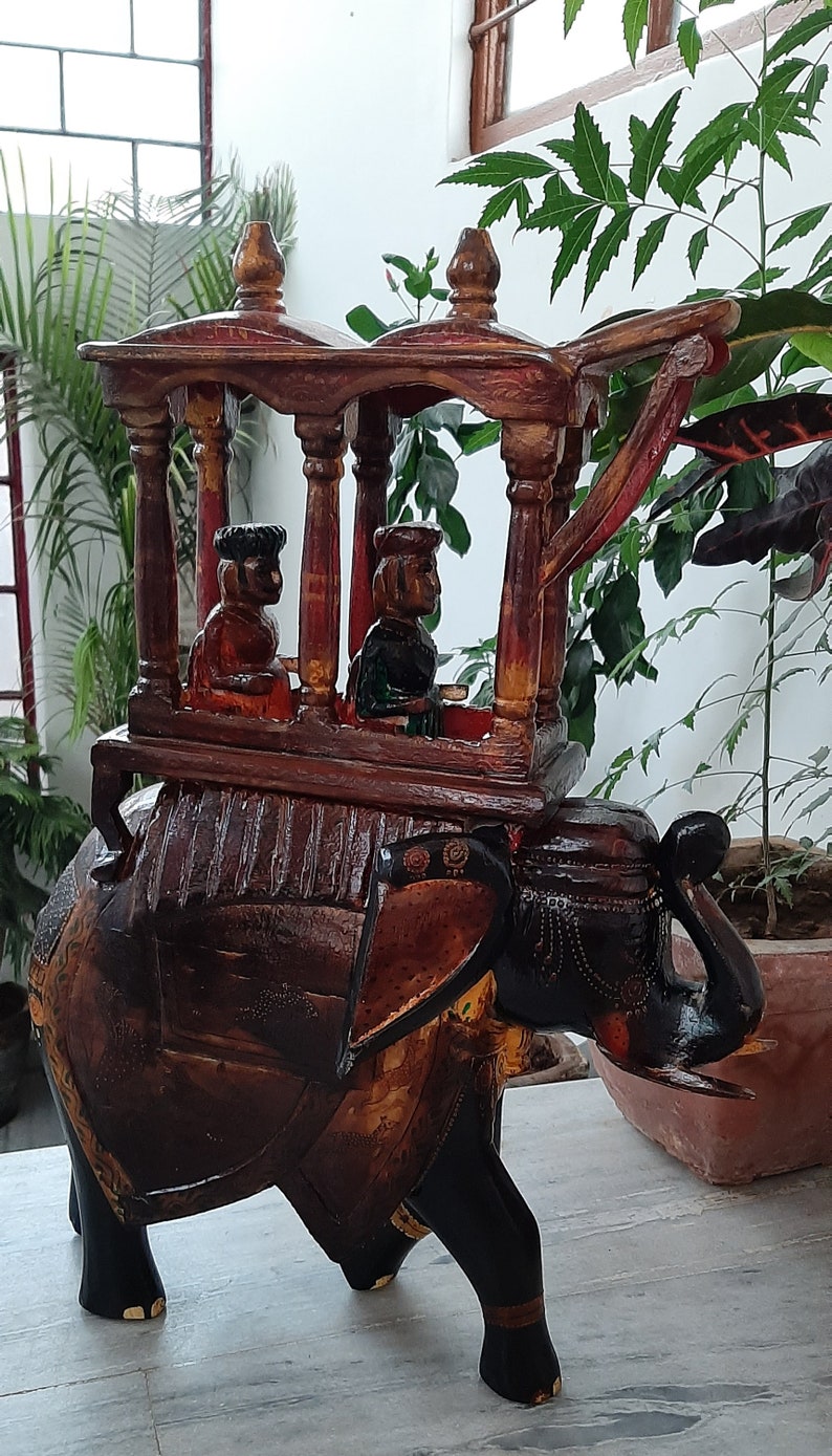 Hand Carved Mango Wood Elephant Statue: Vintage Indian Decor - Etsy