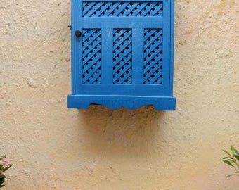 Hand Carved Wooden Hanging Cabinet: Indian Blue Wall Decor