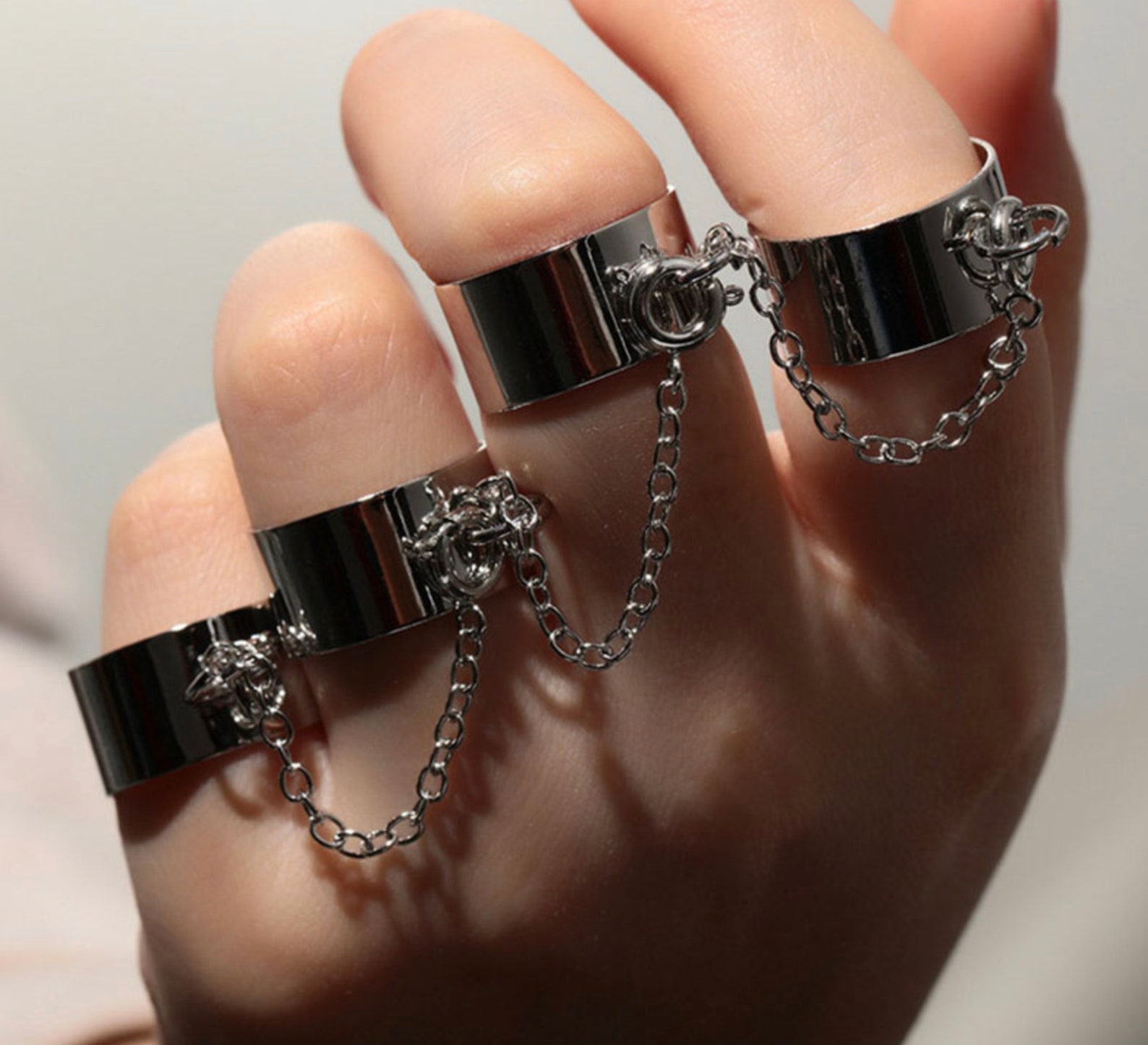 4 Piece Chain Ring Ring Set Chain Ring Set Goth Ring Set Etsy UK