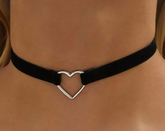 Black velvet choker with Heart, Stainless Steel, black velvet chokers, velvet chokers, black choker, Cosplay Costume