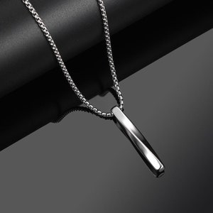 Twisted Rectangle Pendant Necklace for men, Trendy Simple Stainless Steel Chain, Necklace, Jewellery, Gift.