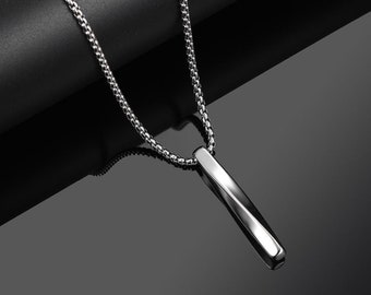 Twisted Rectangle Pendant Necklace for men, Trendy Simple Stainless Steel Chain, Necklace, Jewellery, Gift.