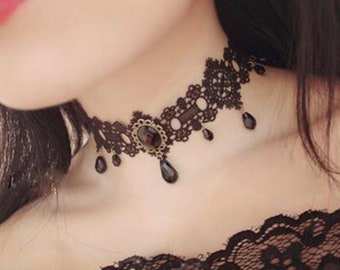 Black vintage Lace Choker, Lace Choker, Black Victorian Lace Choker, Choker Collar,  Gift For Her, Adjustable Choker Necklace