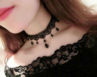 Black vintage Lace Choker, Lace Choker, Black Victorian Lace Choker, Choker Collar,  Gift For Her, Adjustable Choker Necklace