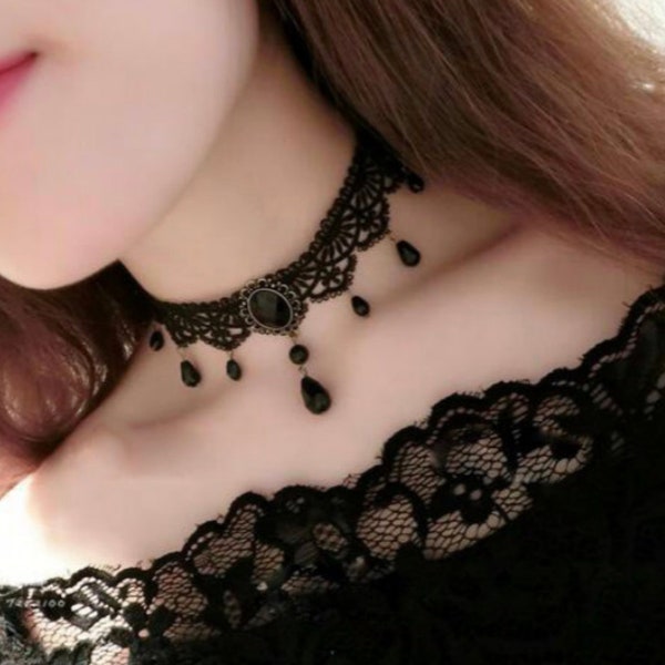 Black vintage Lace Choker, Lace Choker, Black Victorian Lace Choker, Choker Collar,  Gift For Her, Adjustable Choker Necklace