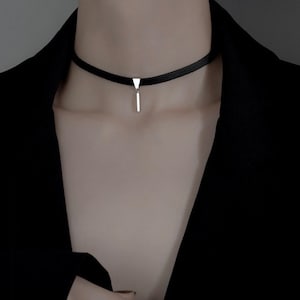 Thin black choker with stainless steel pendant, black chokers, gothic choker, Thin Chokers, Cosplay Costume jewellery