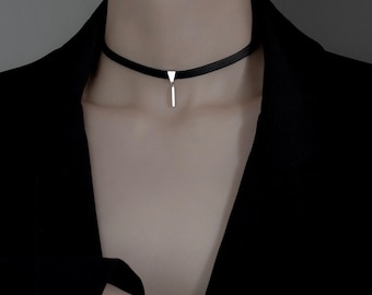 Thin black choker with stainless steel pendant, black chokers, gothic choker, Thin Chokers, Cosplay Costume jewellery