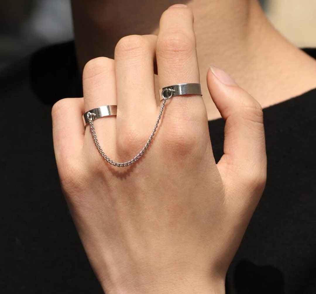 Chain Ring, Ring Set, Chain Ring Set, Goth Ring Set, Minimalist Rings