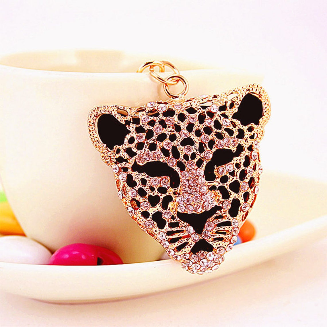 Keychain Fashion Leopard jewelry with rhinestone crystal Etsy