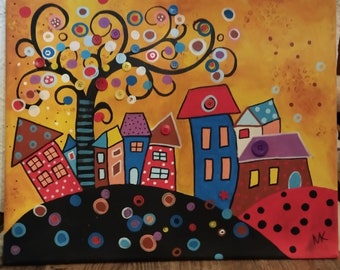 Acrylbild auf Leinwand 40x50cm Bunte Stadt