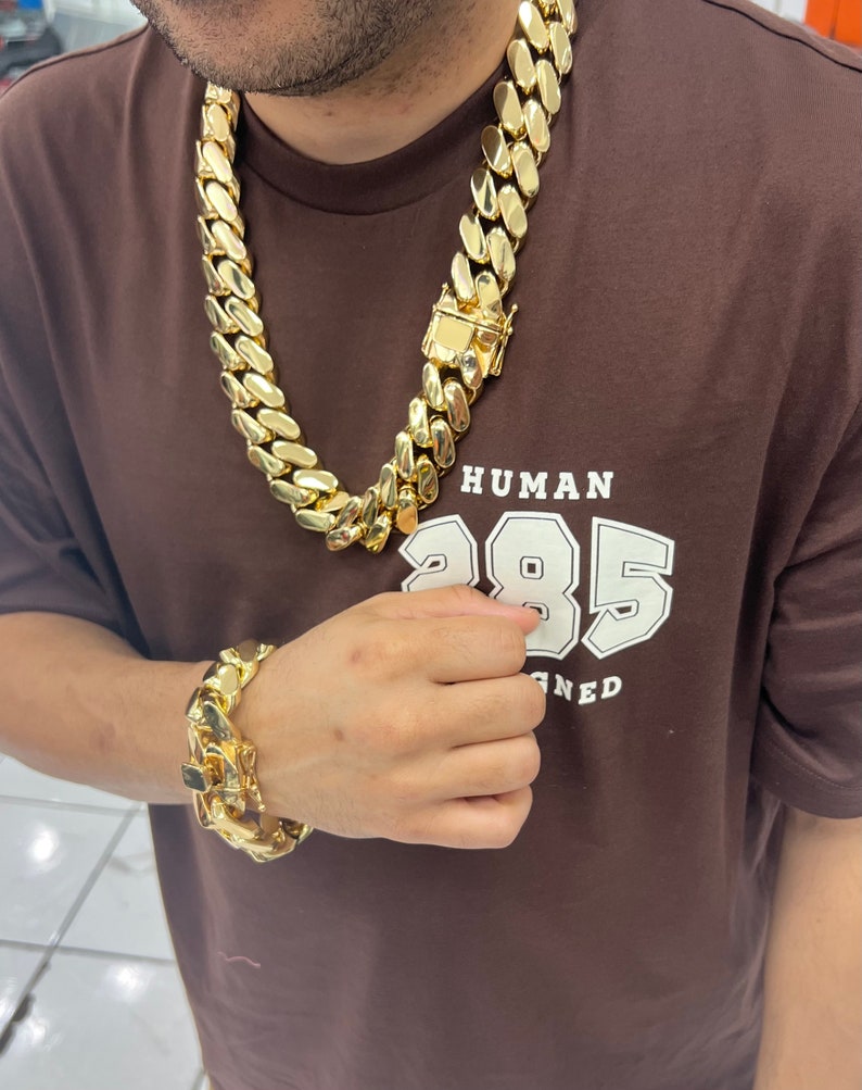 14k Gold Bonded High Quality Cuban Chain and Bracelet Set Etsy