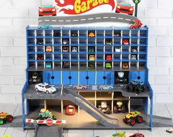 Toy Car Garage Display Case, 1/64 Scale, Boy Gift Age 3+