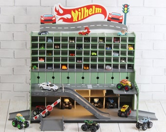 Personalized Wooden Toy Car Storage Garage - Perfect Christmas Gift for Toddler Boys Aged 2-5