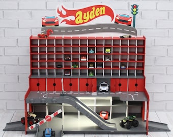 Kids Storage for 3 inch long toy cars with doors, ramps, gates and personalization
