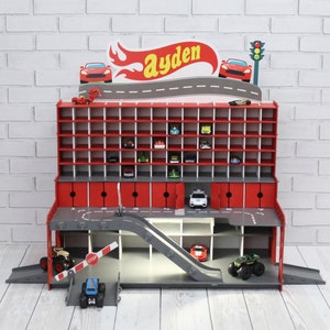 Kids Storage for 3 inch long toy cars with doors, ramps, gates and personalization