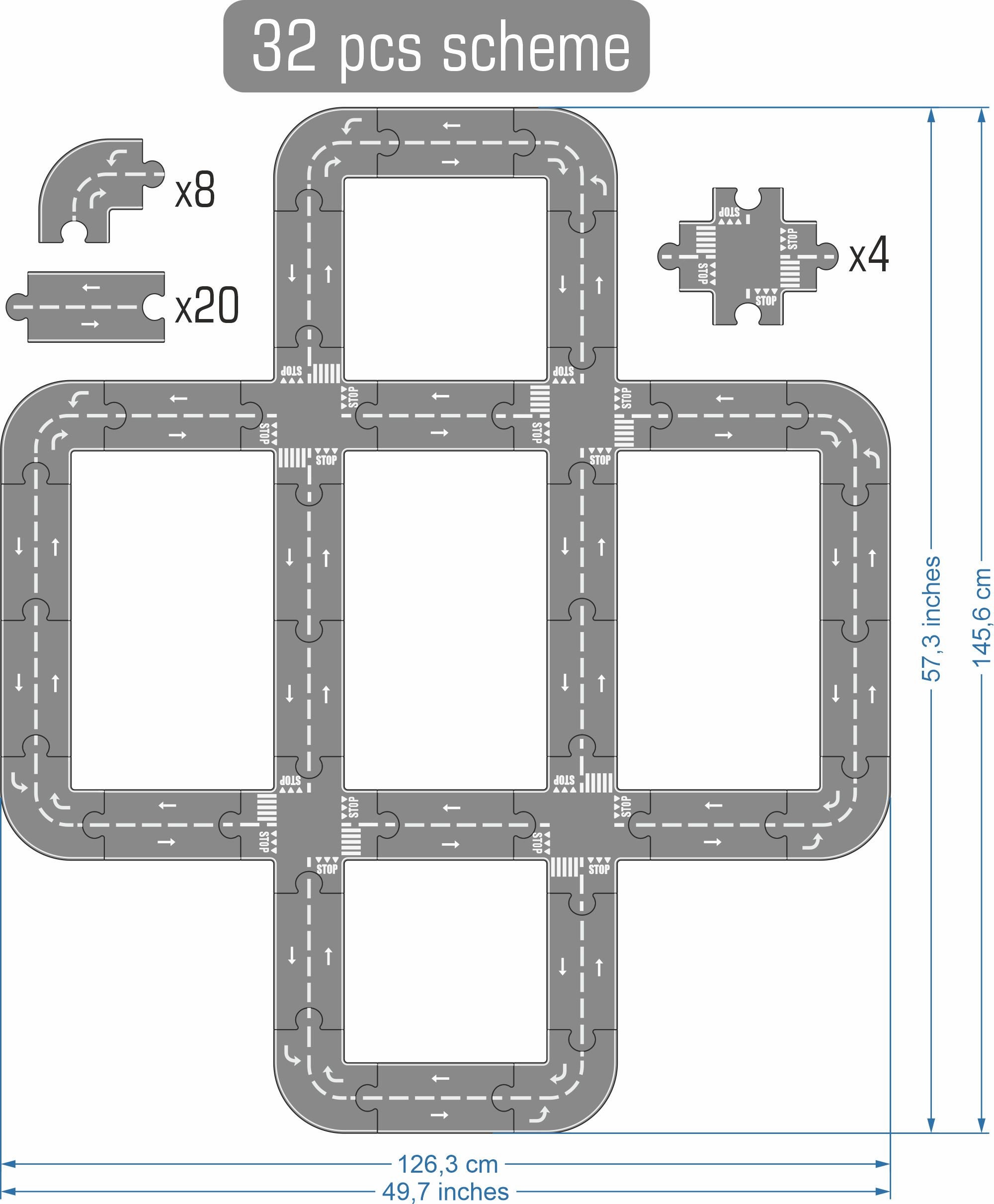 Puzzle roads for toy cars and for toy garages with toy bridges -   Portugal