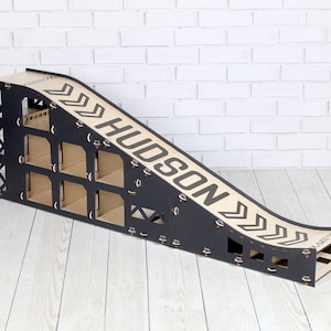 Personalized Toy Car Ramp, Wooden Race Track Garage, Gift for Monster ...