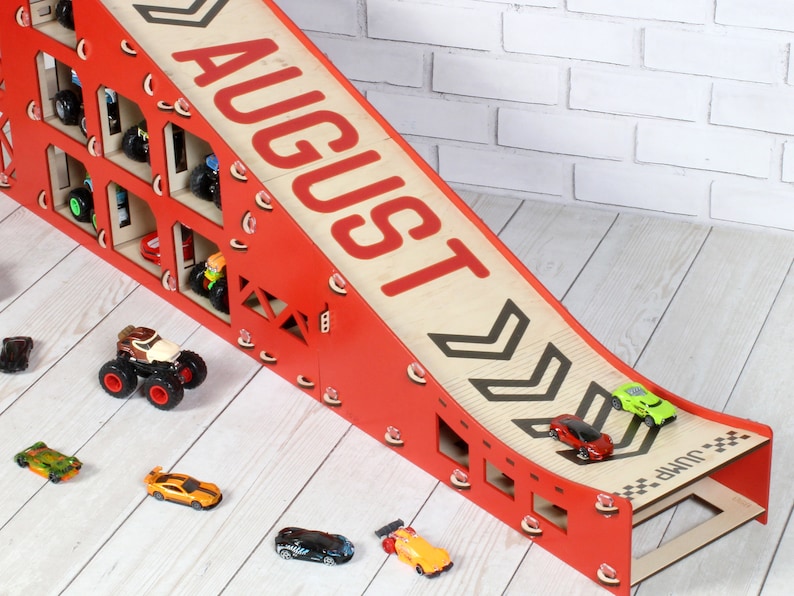 Wooden Toy Car Ramp With Name, Kids Race Track Jump Toy With Storage - Etsy