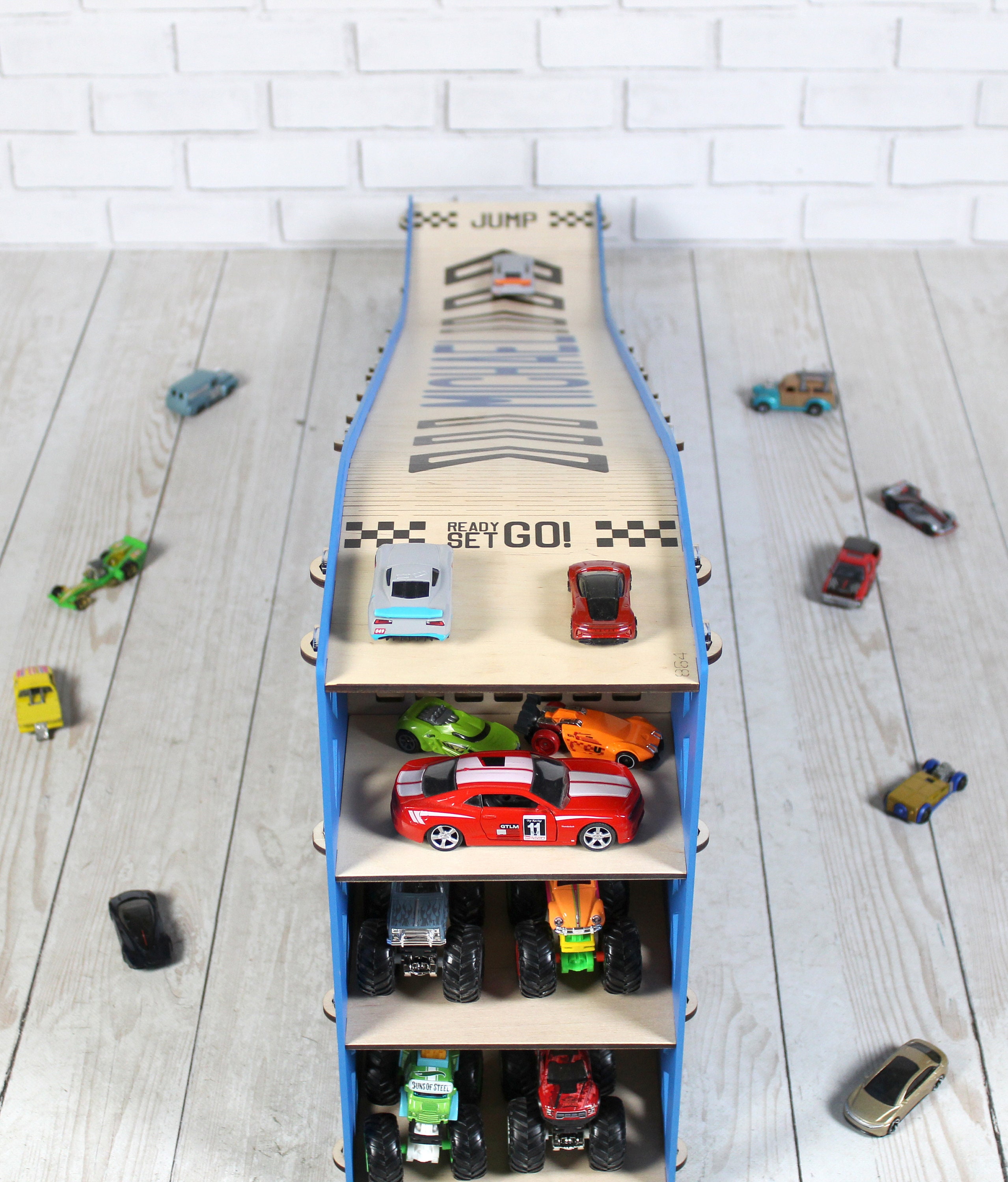 Wooden Toy Car Ramp With Jumping Action & Storage - Personalized ...