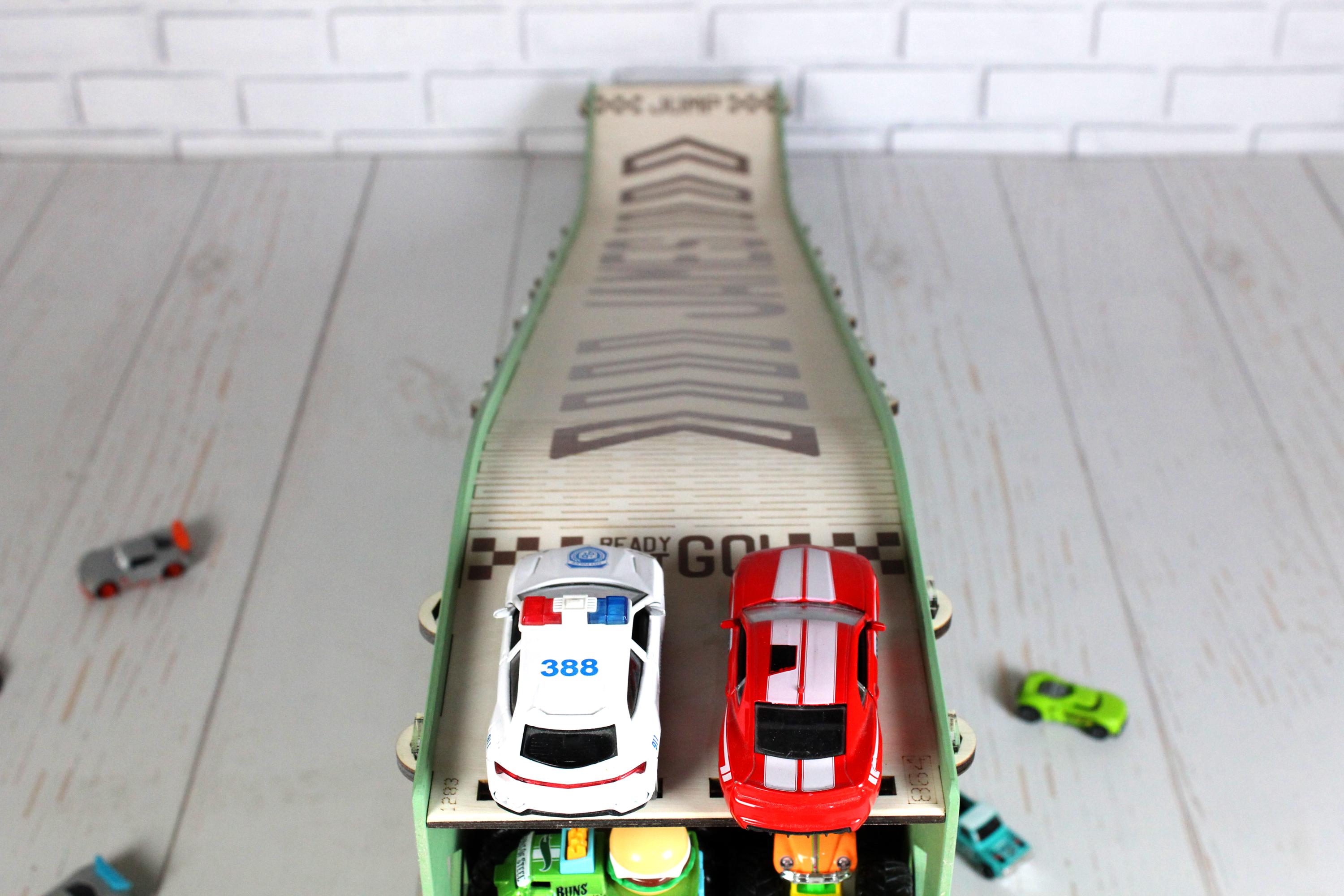 Personalized Toy Car Ramp, 3.7 Ft Wooden Race Track With Name, Storage ...