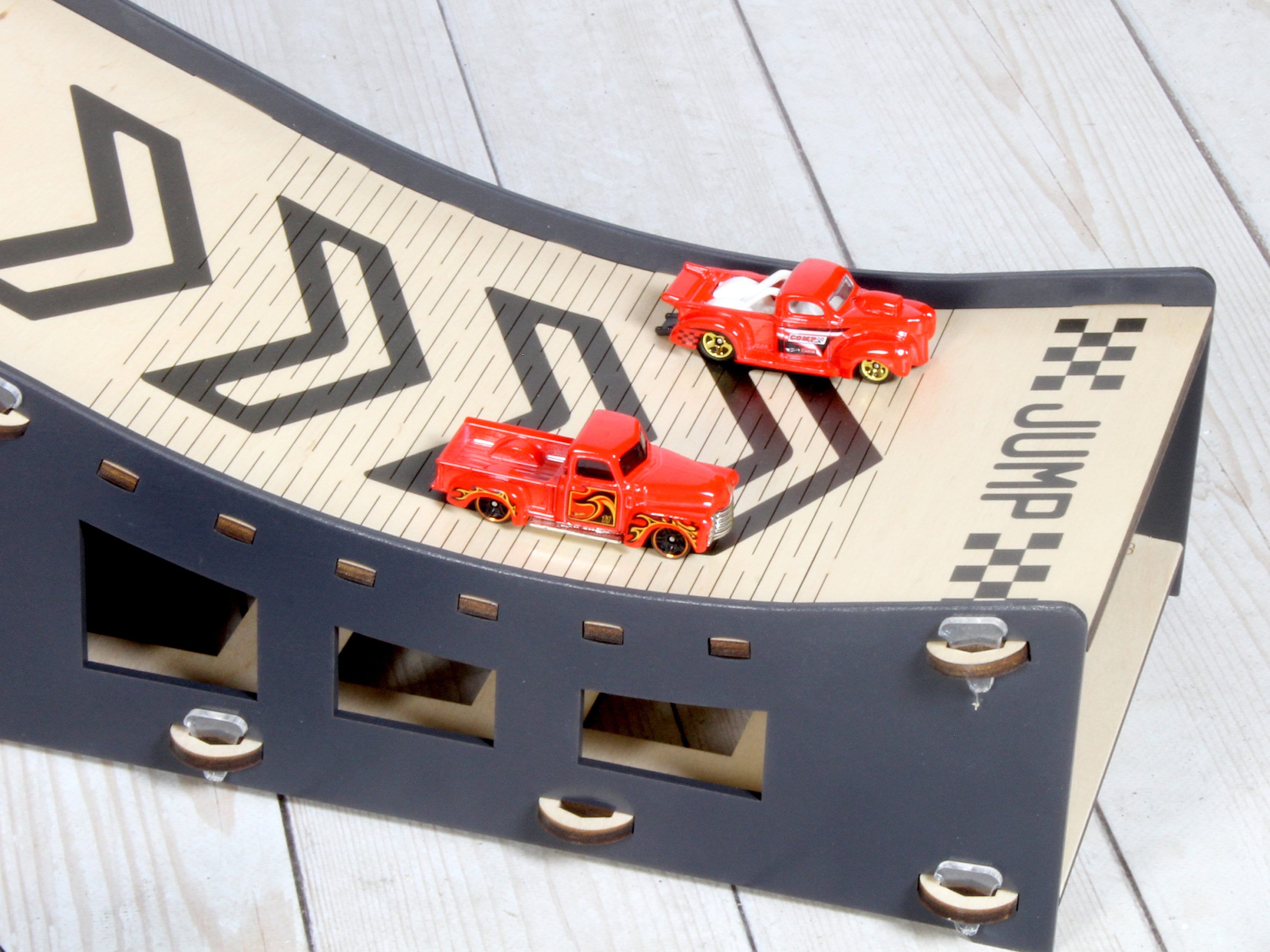 Personalized Toy Car Ramp, Wooden Race Track Garage, Gift for Monster ...