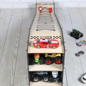 Personalized Toy Car Ramp, Wooden Race Track Garage, Gift for Monster ...