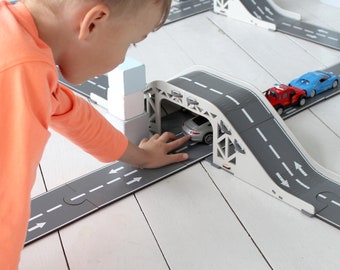 Toy Roadway Puzzle, Toy Overpass Tunnel, Toy Road Junction Construction Set, Toy Car Racing Track, City Pathway Playset, Kids Floor Gameset