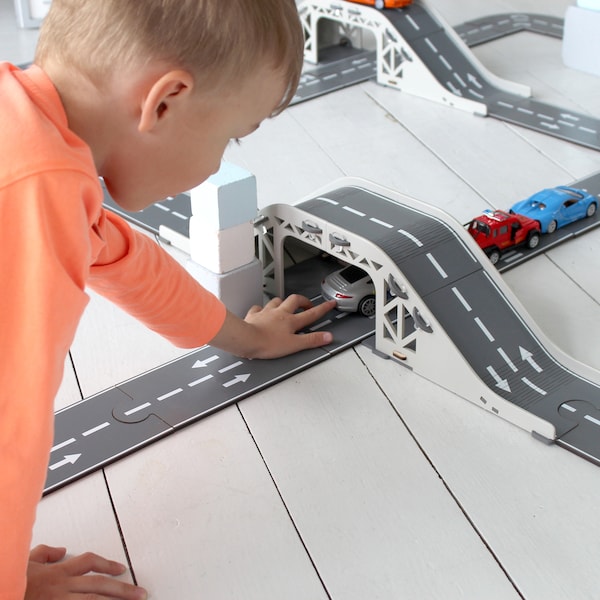 Toy Roadway Puzzle, Toy Overpass Tunnel, Toy Road Junction Construction Set, Toy Car Racing Track, City Pathway Playset, Kids Floor Gameset