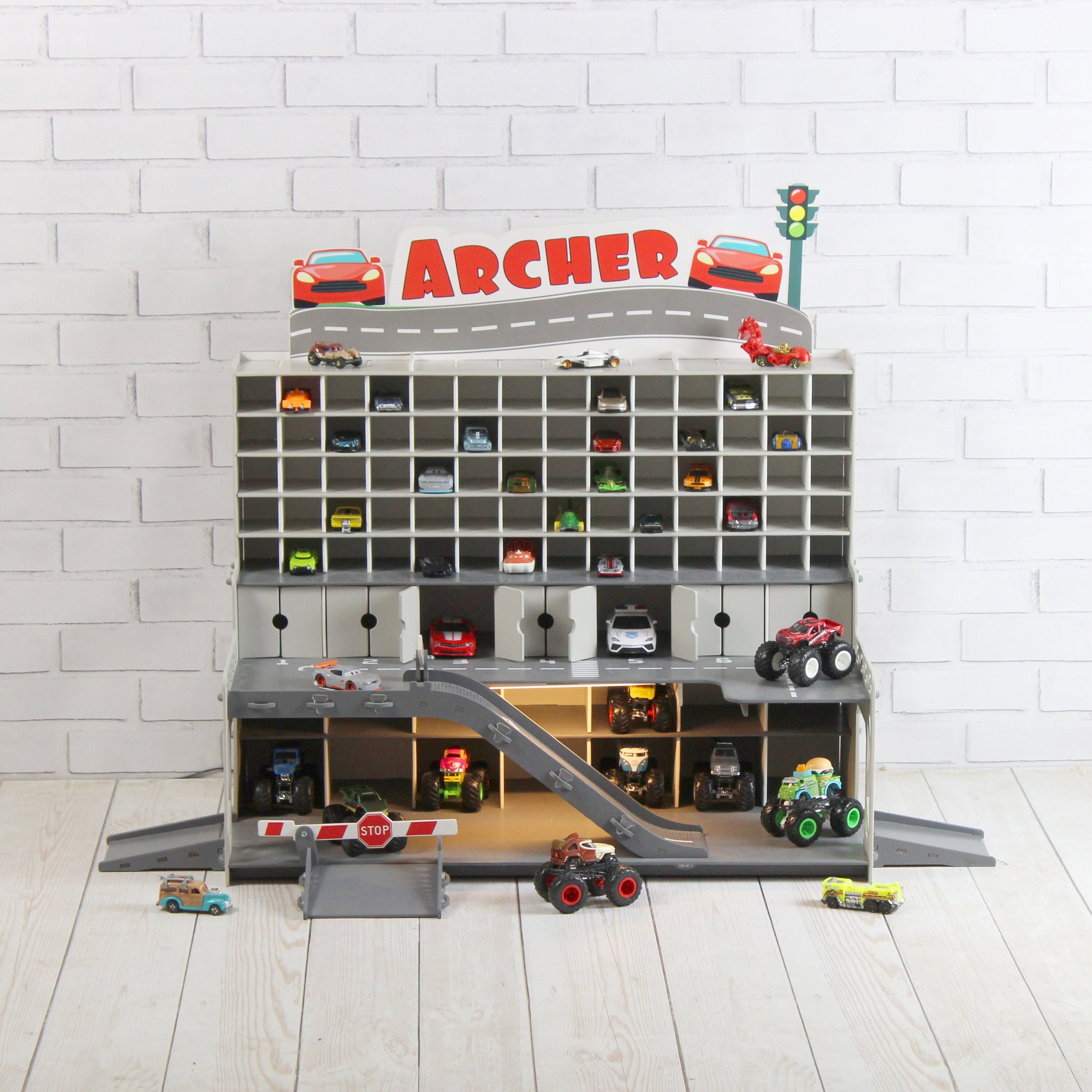 Personalized Wooden Toy Car Garage – Christmas Gift for Kids Age 3